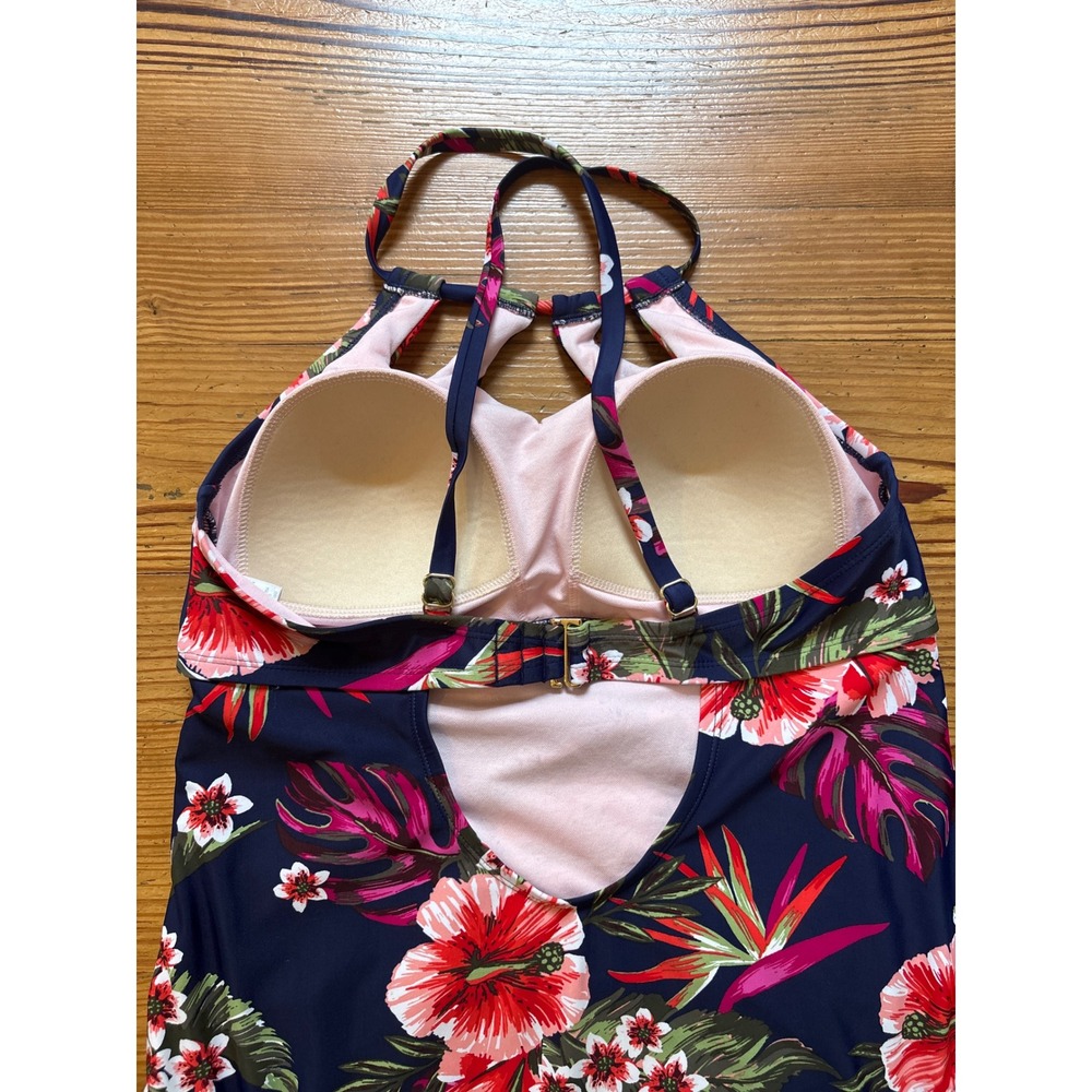 Kona Sol One Piece Swimsuit Women Navy Tropical Floral Halter SIZE 16W - Picture 3 of 5